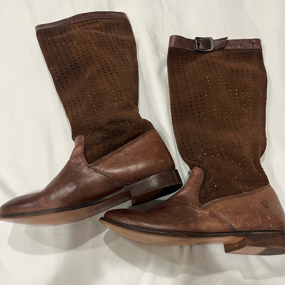 frye Paige perforate brown leather boots